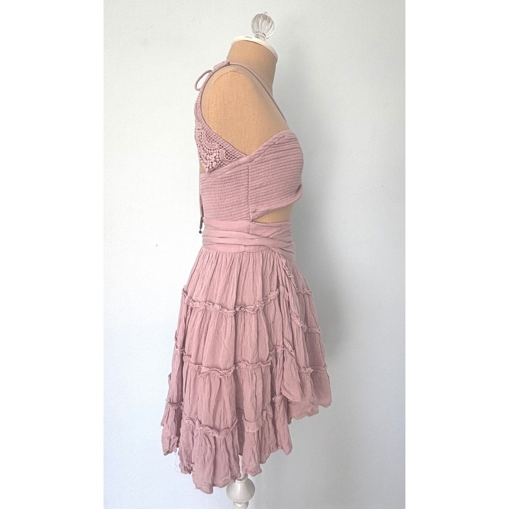 Free People Mini Dress Small Halter Crochet Summer Fairycore Beach Festival - Picture 6 of 9